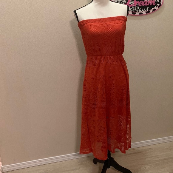 Maurices Dresses & Skirts - Maurices Stretch Tube Top Burnt Orange Lace Trim Maxi Dress